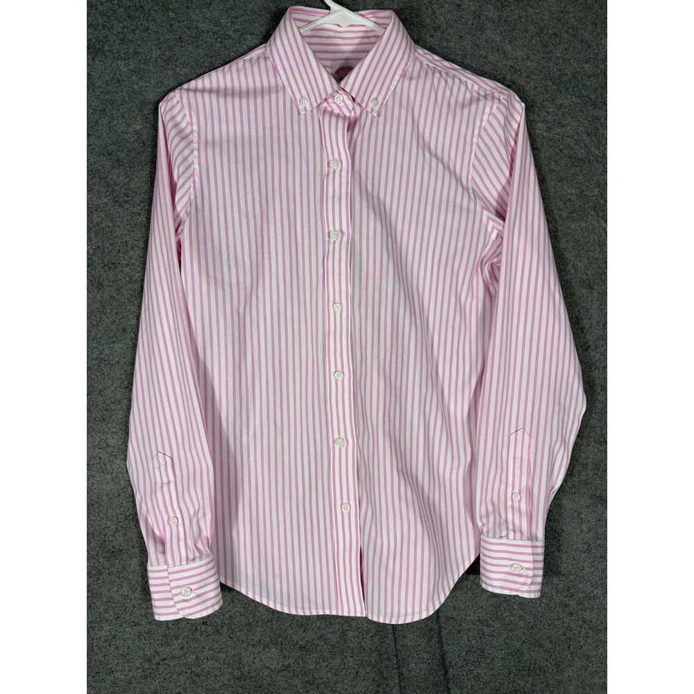 Brooks Brothers Womens 2 Pink White Striped Non-Iron Supima Cotton Shirt Classic